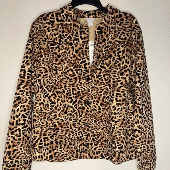 Denim Jacket Mountain Lynx Print by Chico's NWT - Picture 1 of 8